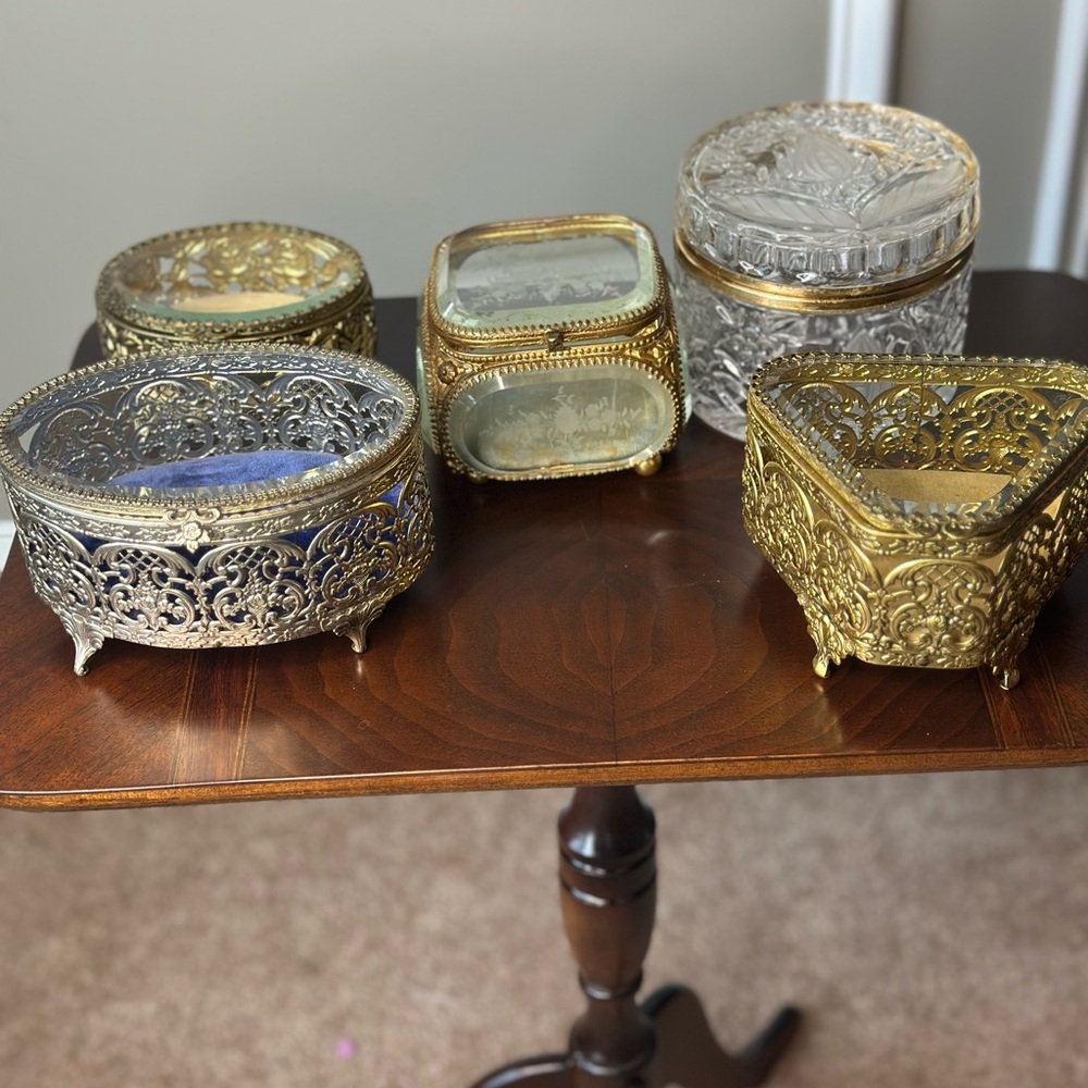Elegant Vintage Gold and Silver Jewelry Caskets and Holders